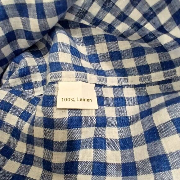 Suitsupply mens size 16 blue white gingham 100% linen button down shirt - Picture 7 of 7
